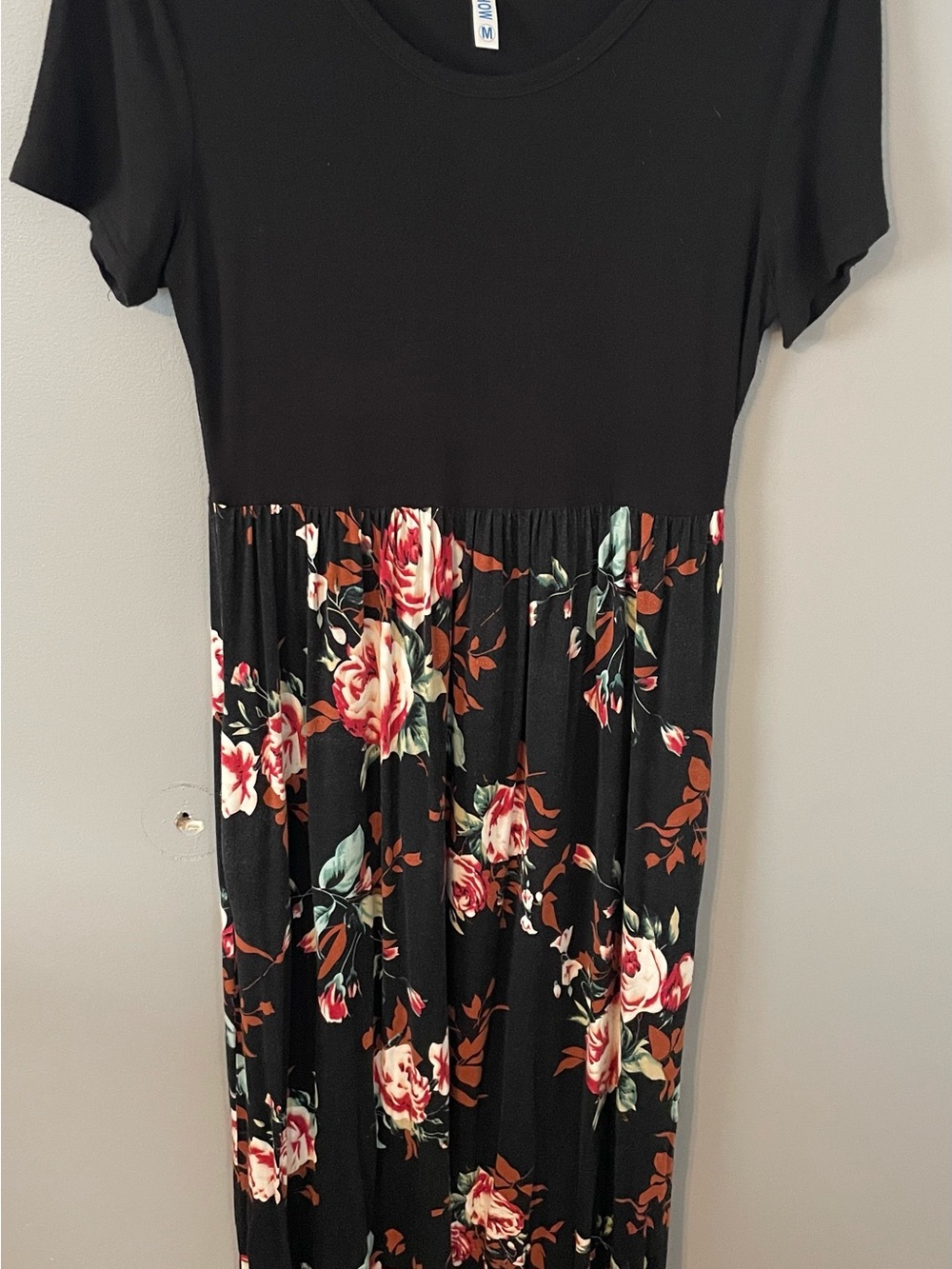 Black Floral Maxi Dress with Rose Print Accents